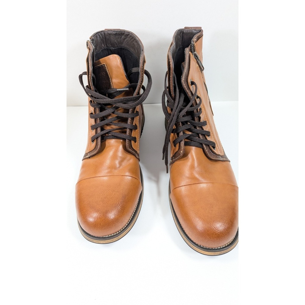 Tan / Brown Men's Lace Up Zip up Cap Toe Fashion Casual Dress Boot size 9 - Picture 5 of 12
